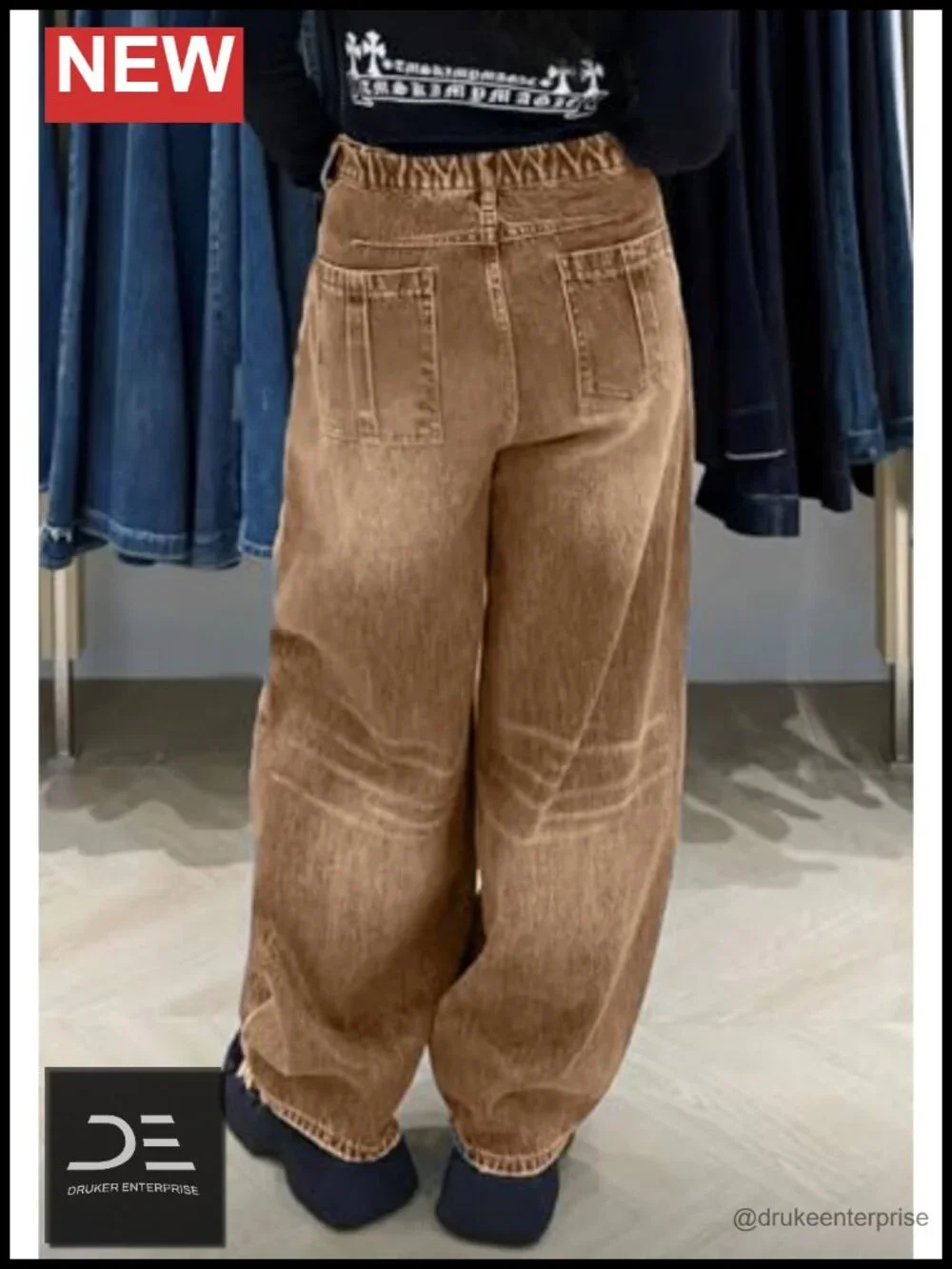 Wide Leg Cargo Jeans Patchwork Skirt Overlay High Rise Y2K Denim Pants